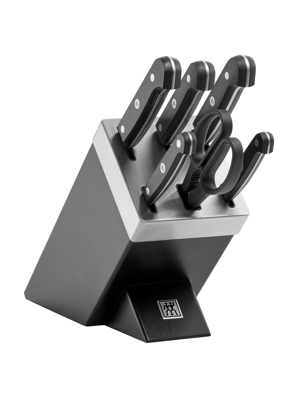 Set portacoltelli autoaffilante con coltelli Gourmet 7 pz, Manico: plastica, Nero, Set in varie misure