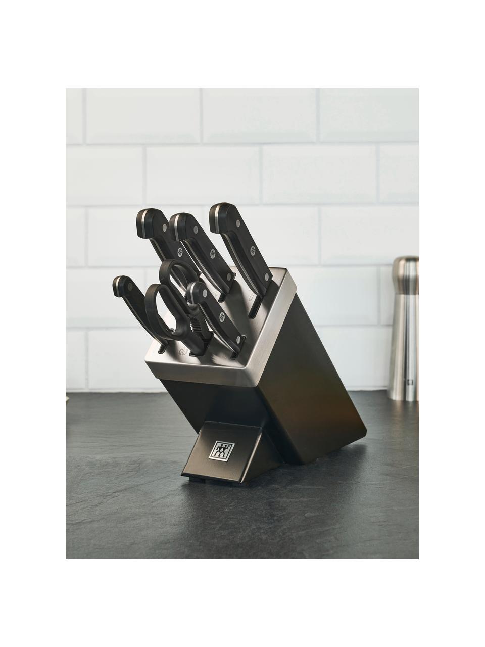 Zelfslijpende messenblokset Gourmet, set van 7, Mes: edelstaal, Zwart, Set met verschillende maten