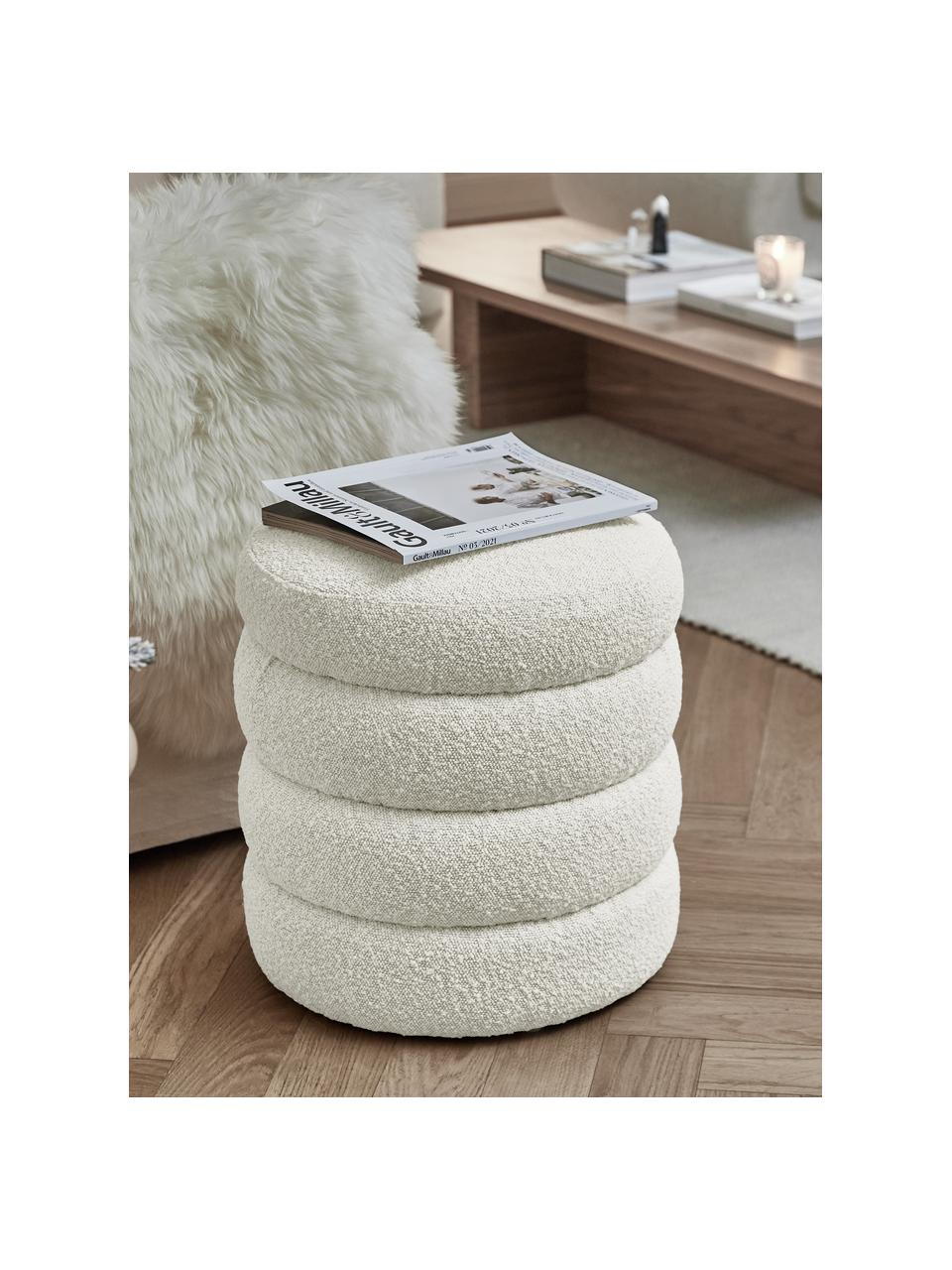 Puf en tejido bouclé Alto, Tapizado: tejido bouclé (100% polié, Estructura: madera de pino maciza, ma, Bouclé blanco crema, Ø 42 x Al 47 cm