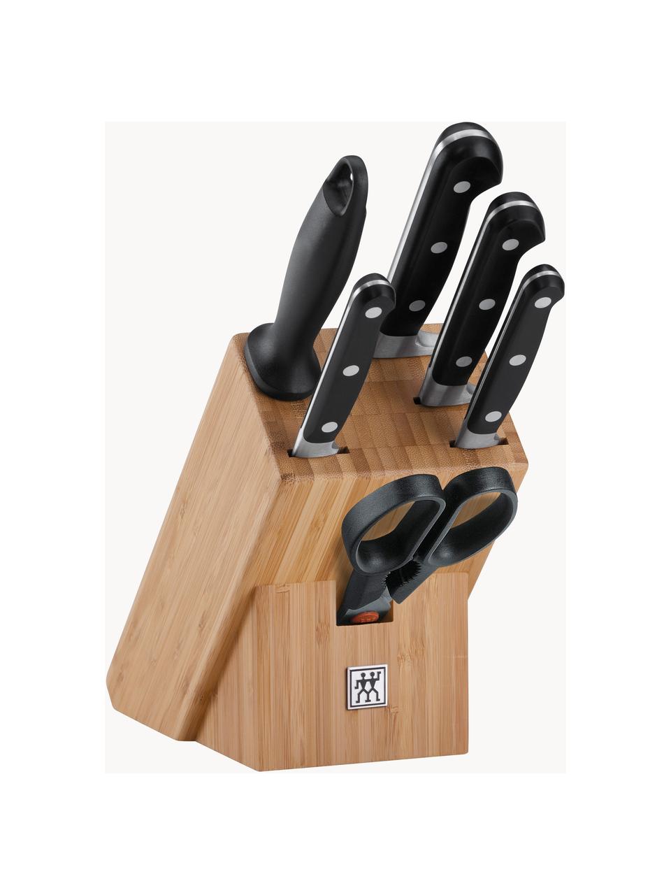 Set ceppo coltelli in legno di bambù Professional 7 pz, Maniglie: plastica, Legno di bambù, nero, argento, Set in varie misure