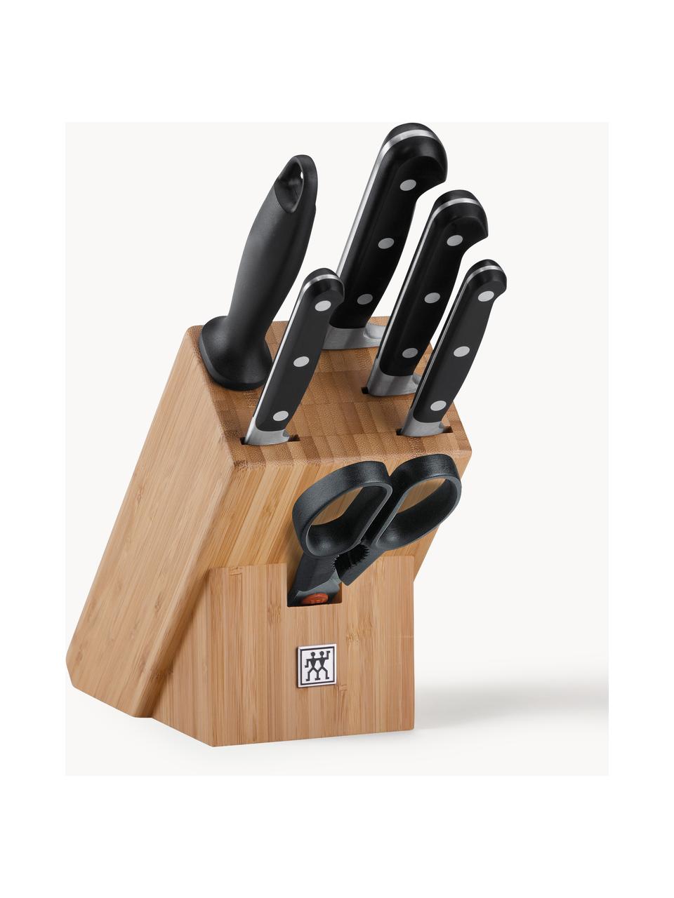 Bloc couteaux en bois de bambou Professional, 7 élém., Bois clair, noir, argenté, Lot de tailles variées