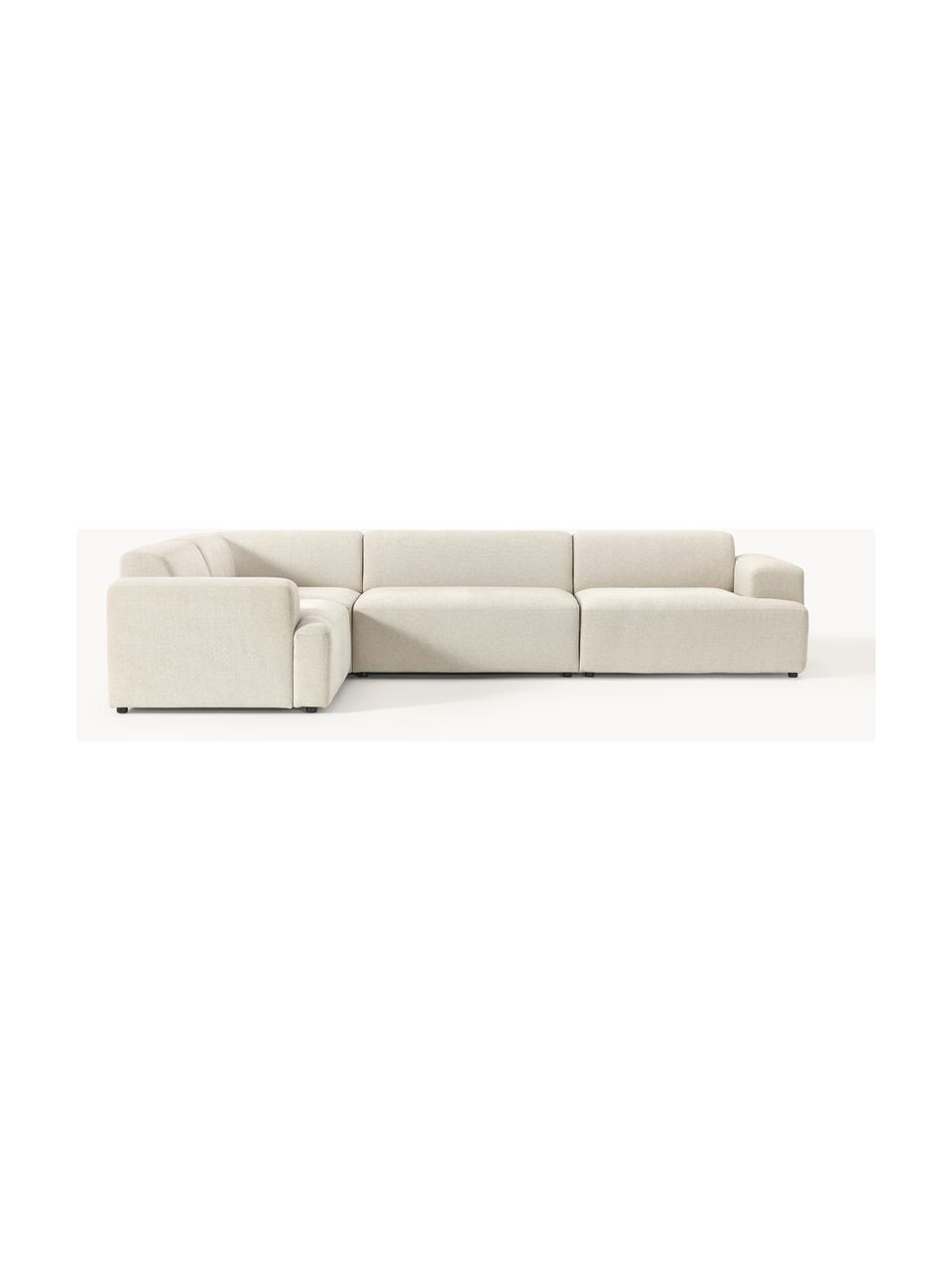 Grand canapé d'angle 4 places Melva, Tissu beige clair, larg. 339 x prof. 220 cm, dossier à droite