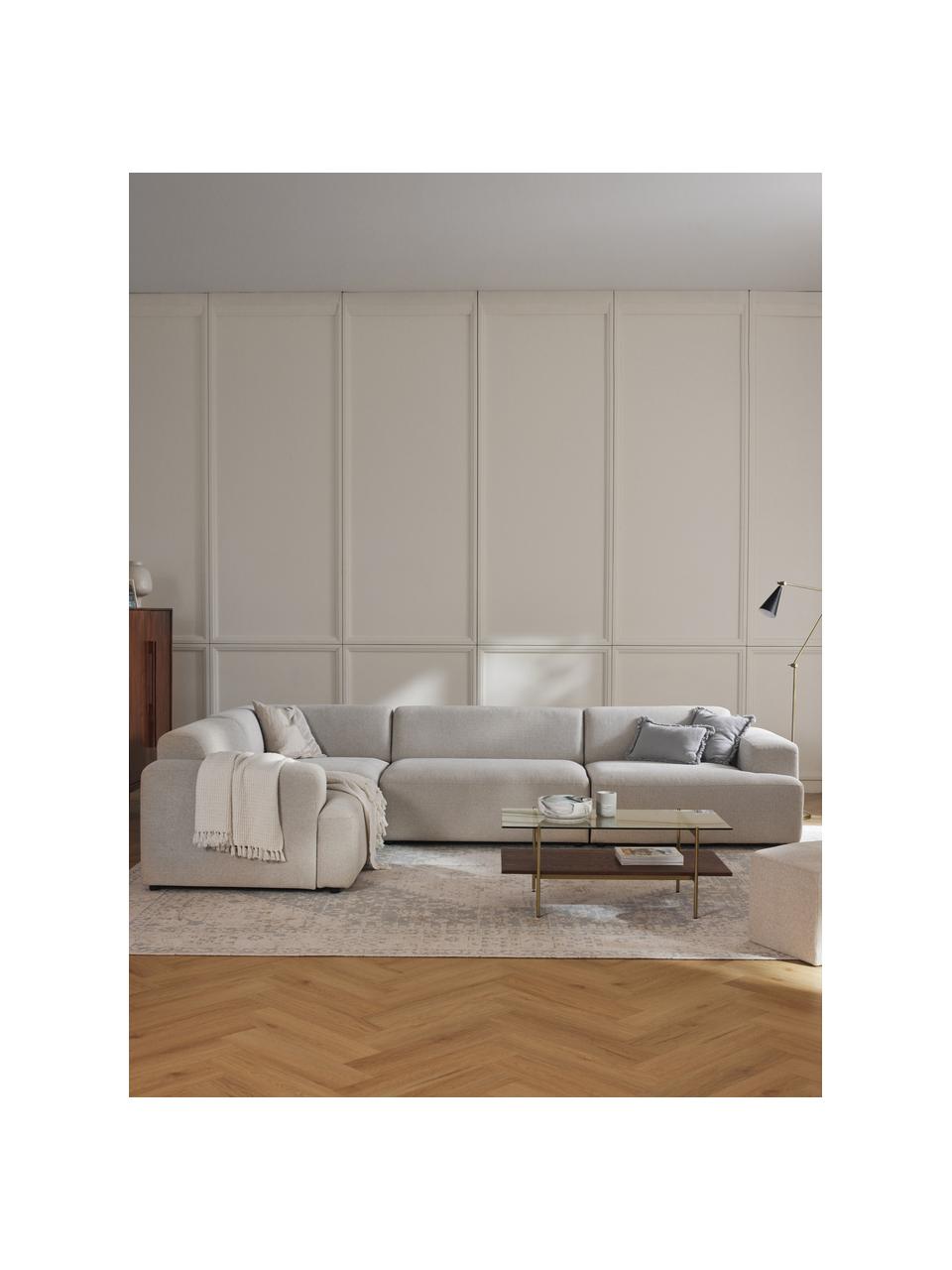 Grand canapé d'angle 4 places Melva, Tissu beige clair, larg. 339 x prof. 220 cm, dossier à gauche