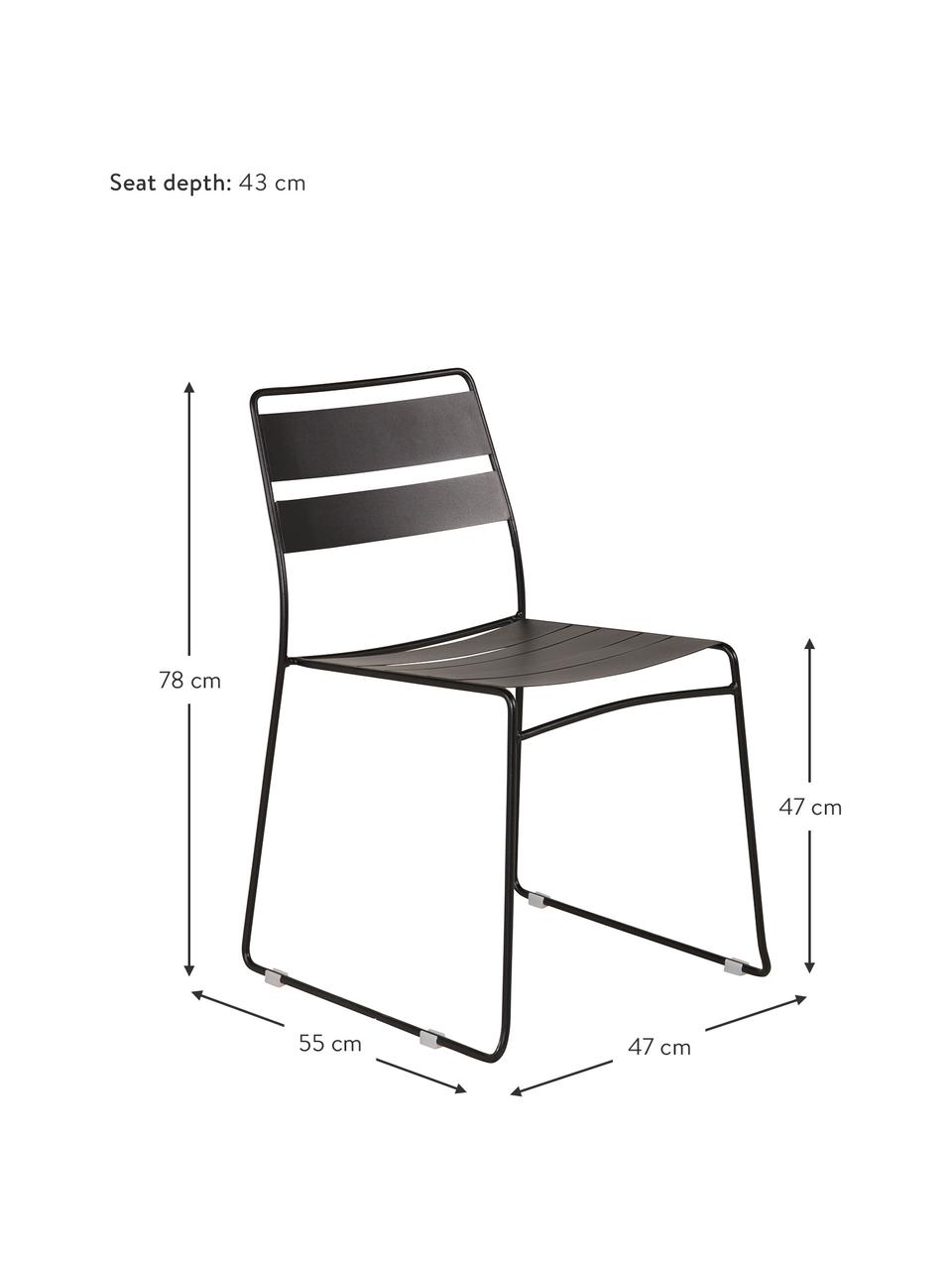 Stapelbarer Metall-Gartenstuhl Lina, Sitzkissen: Textil, Schaumstoff, Schwarz, B 47 x T 55 cm