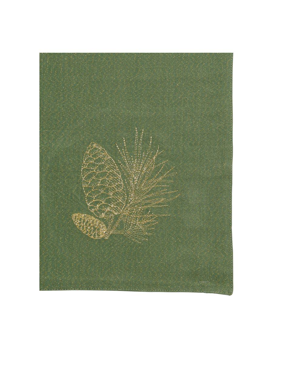 Manteles individuales Epicea, 2 uds., Algodón con tejido lúrex, Verde, dorado, An 38 x L 50 cm