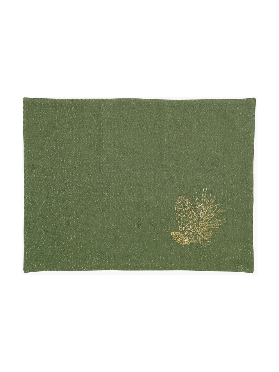 Placemats Epicea met goudkleurige motief, 2 stuks, Katoen, Lurex, Groen, goudkleurig, B 38 x L 50 cm