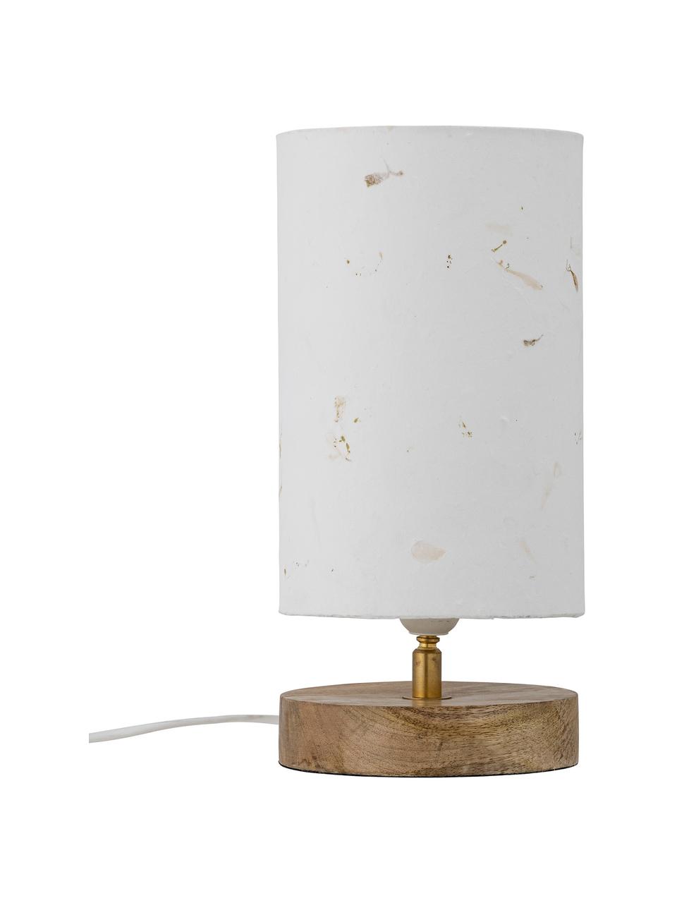 Lámpara de mesa pequeña Phu, Pantalla: tejido de papel, Adornos: metal recubierto, Cable: cubierto en tela, Blanco, madera, Ø 15 x Al 28 cm