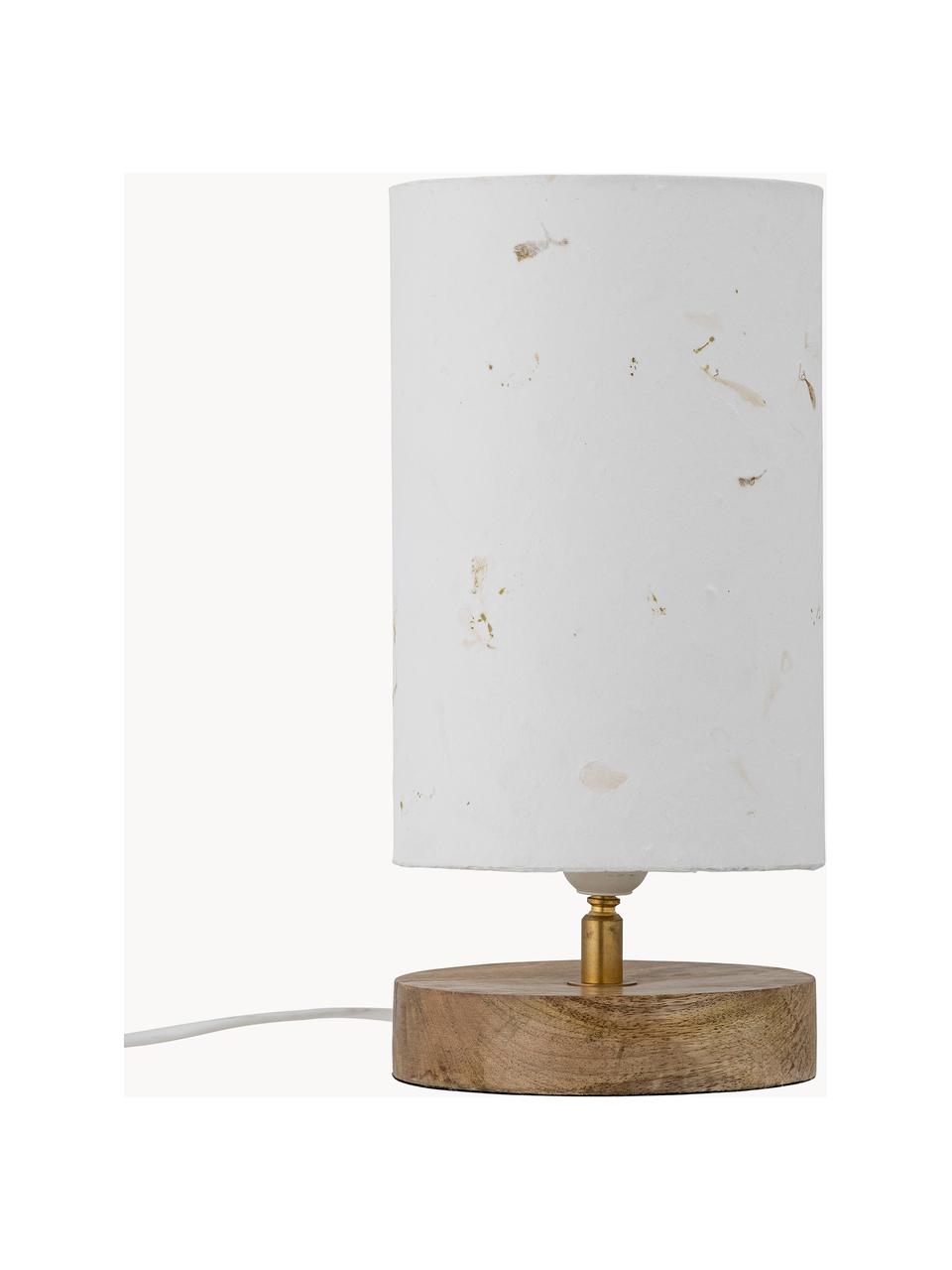 Lampada da tavolo piccola Phu, Paralume: tessuto di carta, Base della lampada: legno di mango, Bianco, legno di mango, Ø 15 x Alt. 28 cm