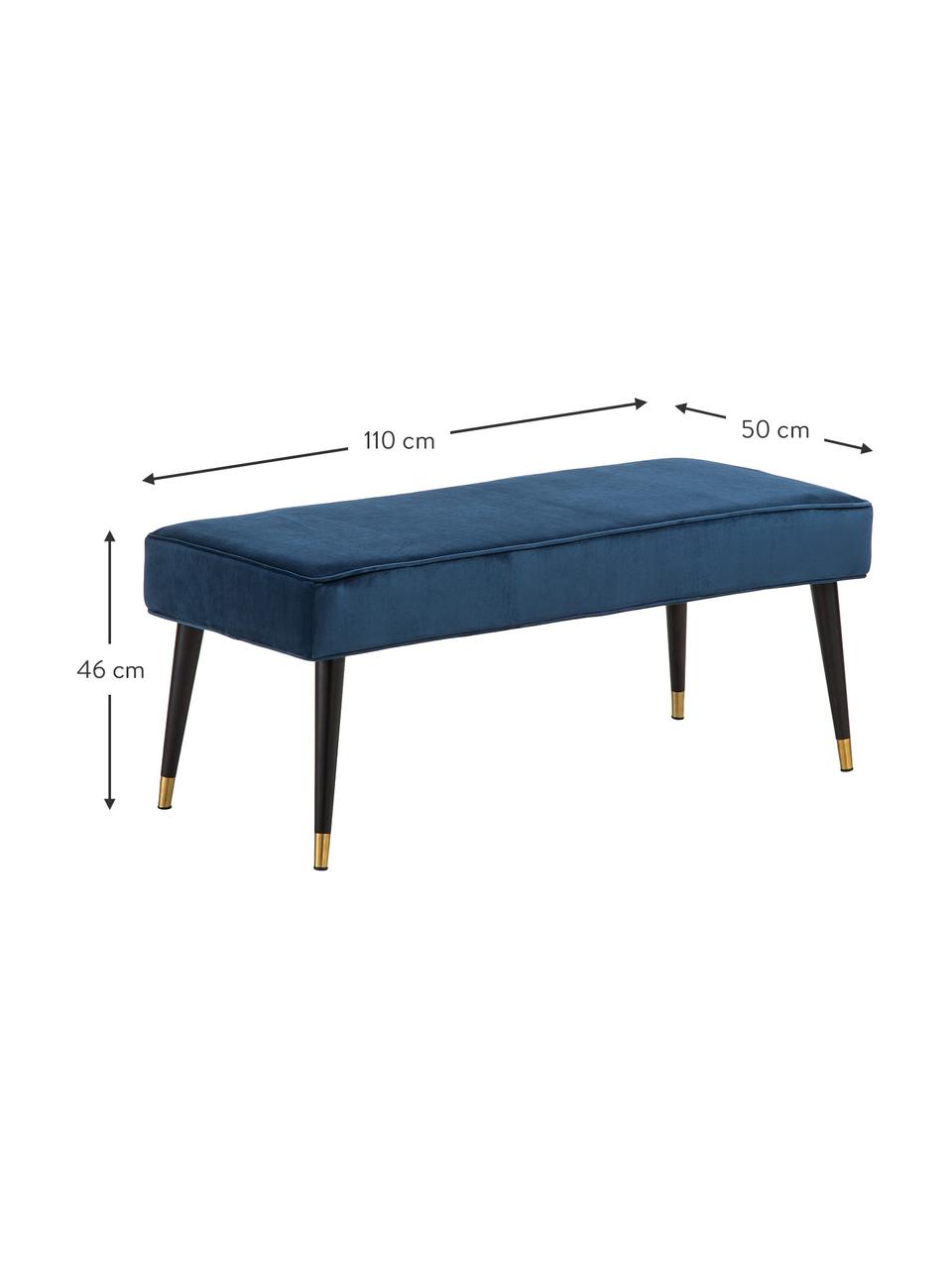 Banco de terciopelo Beverly, Tapizado: terciopelo (poliéster) 50, Estructura: madera de eucalipto, Patas: metal con pintura en polv, Azul oscuro, An 110 x Al 46 cm