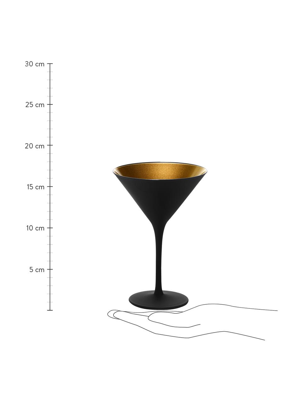 Kristallen cocktailglazen Elements in zwart/goudkleurig, 6 stuks, Gecoat kristalglas, Zwart, goudkleurig, Ø 12 x H 17 cm, 240 ml