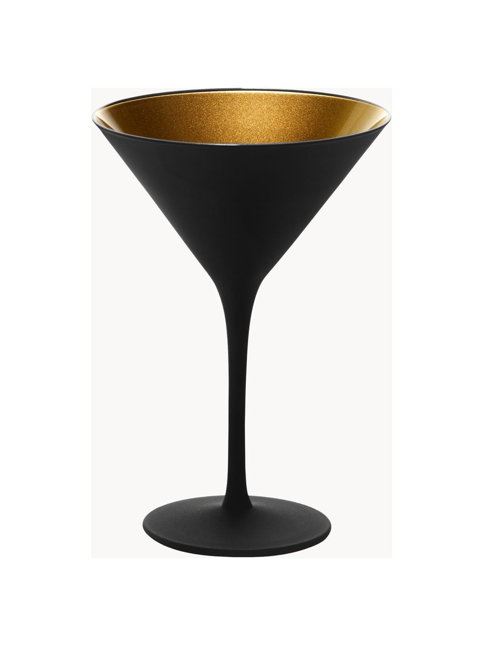 Kristallen cocktailglazen Elements, 6 stuks, Gecoat kristalglas, Zwart, goudkleurig, Ø 12 x H 17 cm, 240 ml