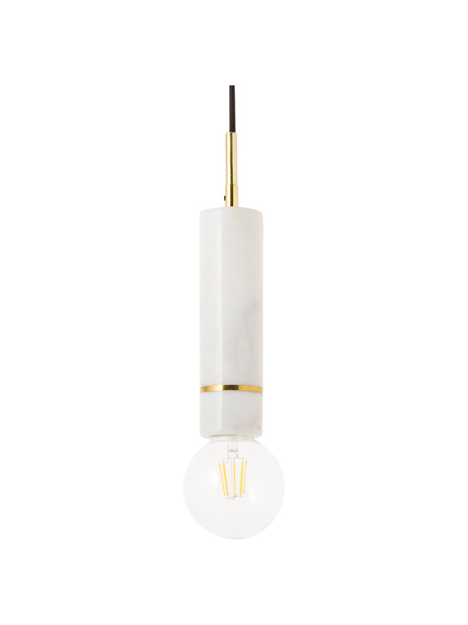 Marmeren hanglamp Nikita, Fitting: marmer, Wit, messingkleurig, Ø 6 x H 29 cm