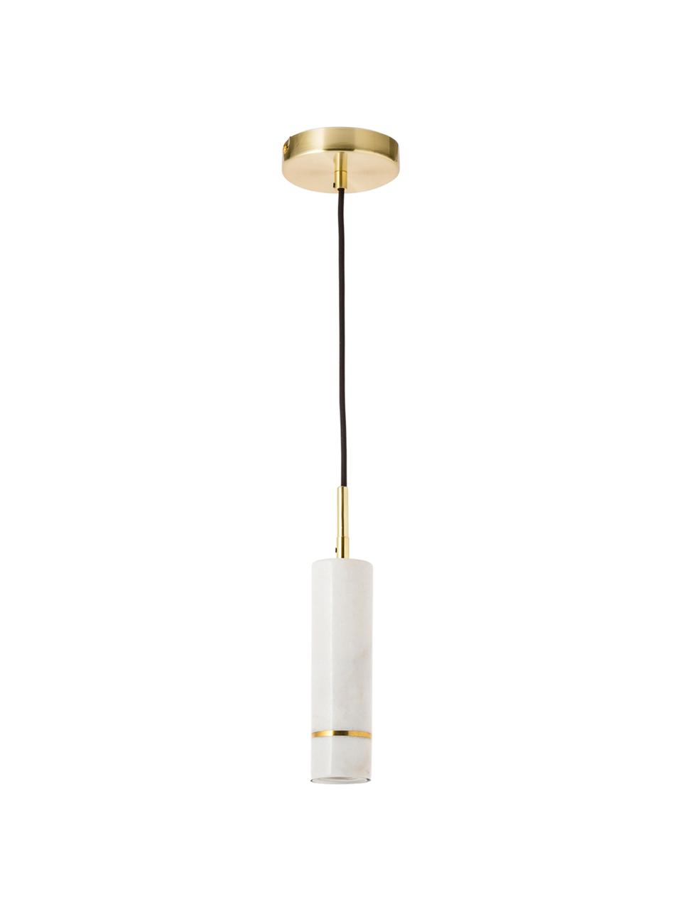 Marmeren hanglamp Nikita, Fitting: marmer, Wit, messingkleurig, Ø 6 x H 29 cm