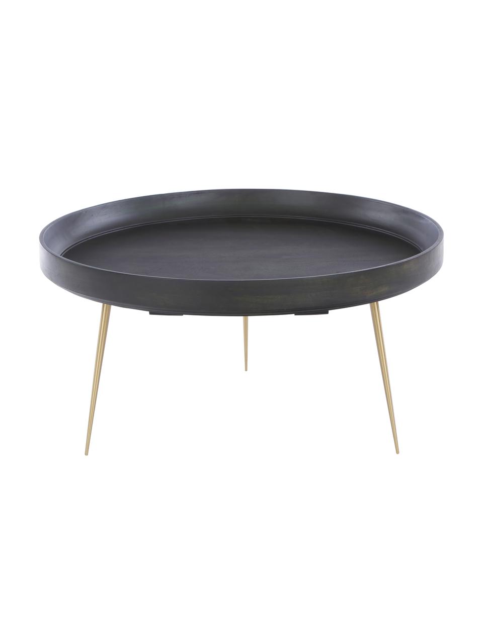 Tavolino da salotto di design Bowl Table, Piano d'appoggio: legno di mango rivestito , Gambe: metallo ottone placcato, Verde nori, colori ottone, Ø 75 x Alt. 38 cm