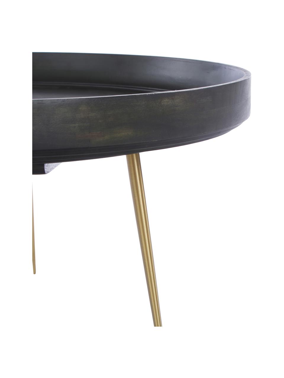 Design-Couchtisch Bowl Table aus Mangoholz, Tischplatte: Mangoholz, mit bleifreiem, Beine: Metall, vermessingt, Nori Grün, Messingfarben, Ø 75 x H 38 cm