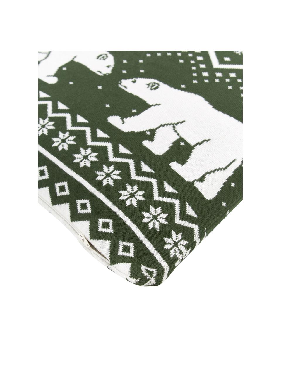 Housse de coussin 40x40 tricot Bear, 100 % coton, Vert, ivoire, larg. 40 x long. 40 cm