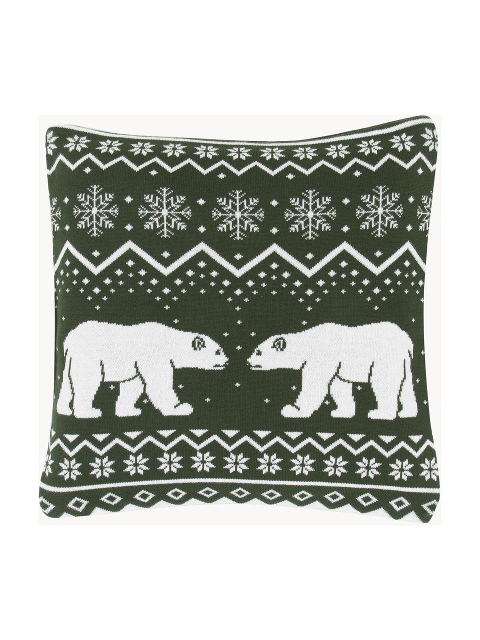 Poszewka na poduszkę z dzianiny Bear, 100% bawełna, Ciemny zielony, biały, S 40 x D 40 cm