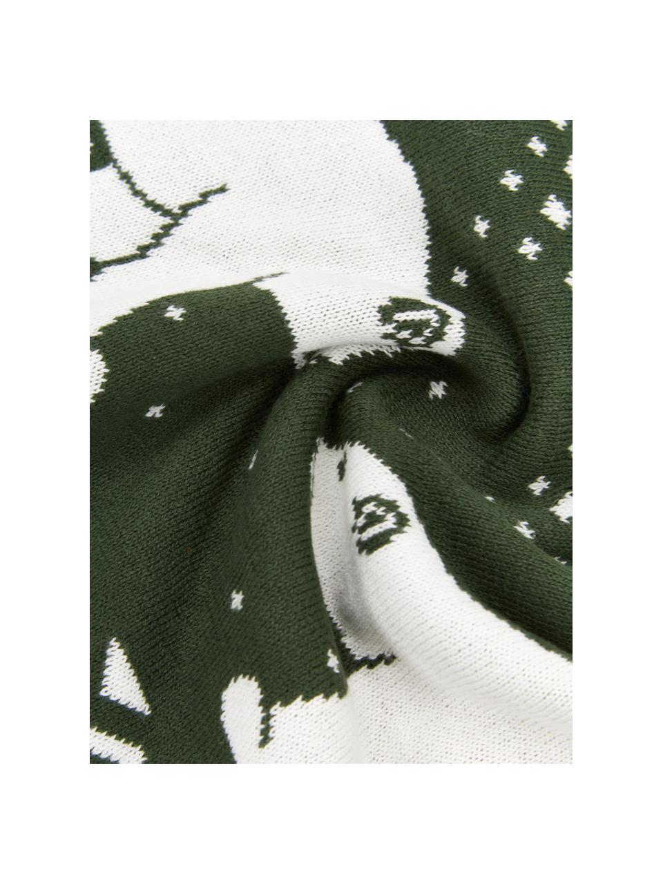Housse de coussin 40x40 en tricot Bear, 100 % coton, Vert foncé, blanc, larg. 40 x long. 40 cm