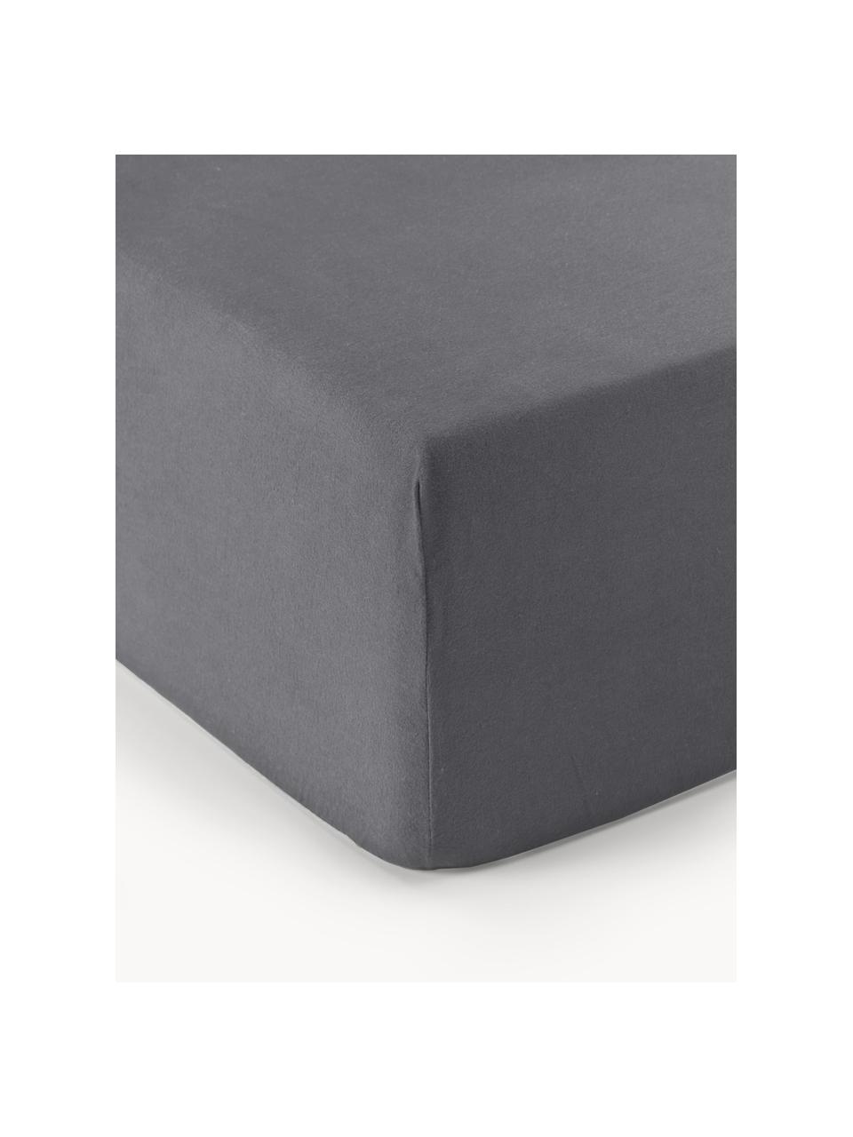 Boxspring-Spannbettlaken Biba, Flanell, Webart: Flanell, Dunkelgrau, B 200 x L 200 cm, H 35 cm