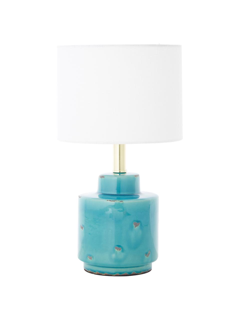 Lampa stołowa z ceramiki z antycznym wykończeniem Cous, Biały, niebieski z antycznym wykończeniem, Ø 24 x W 42 cm