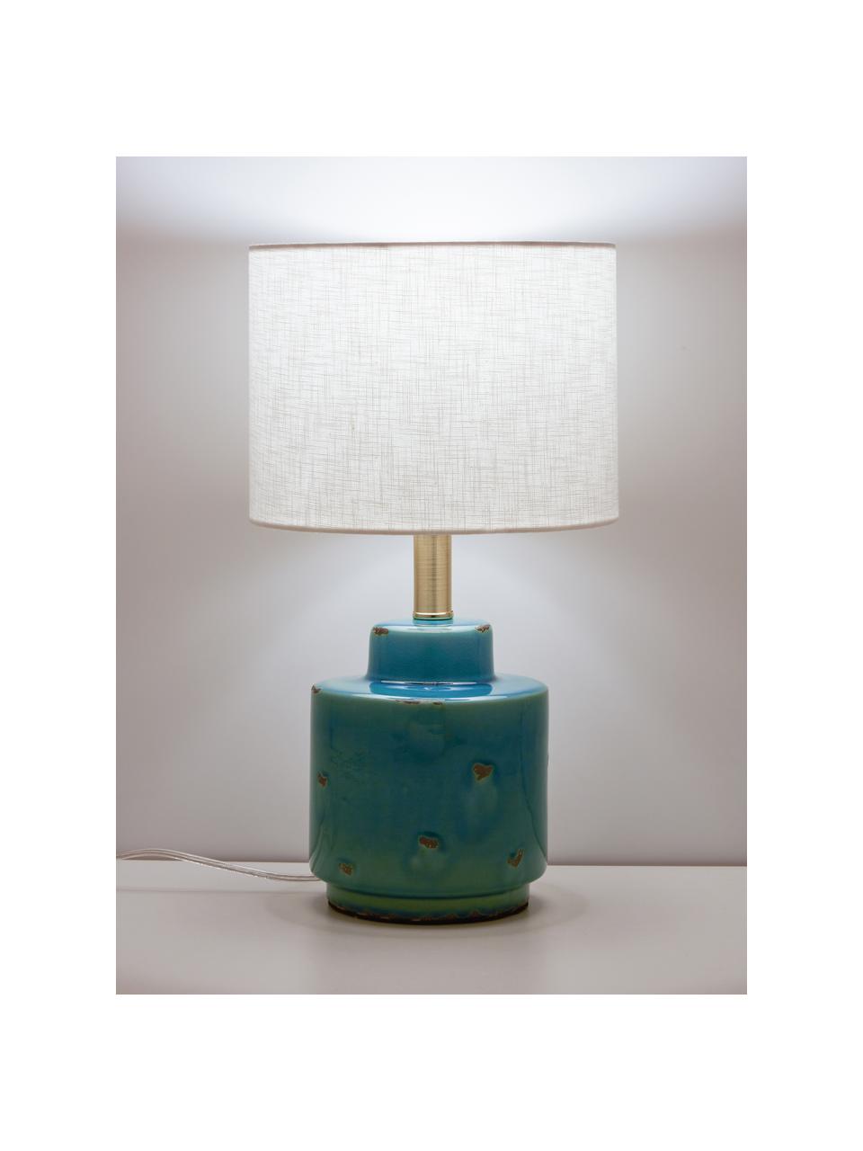Keramická stolní lampa s antickou úpravou Cous, Stínidlo: bílá Podstava lampy: modrá s antickou úpravou, Ø 24 cm, V 42 cm