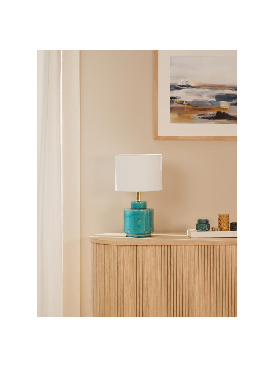 Lampe à poser en céramique Cous, Blanc, bleu, Ø 24 x haut. 42 cm