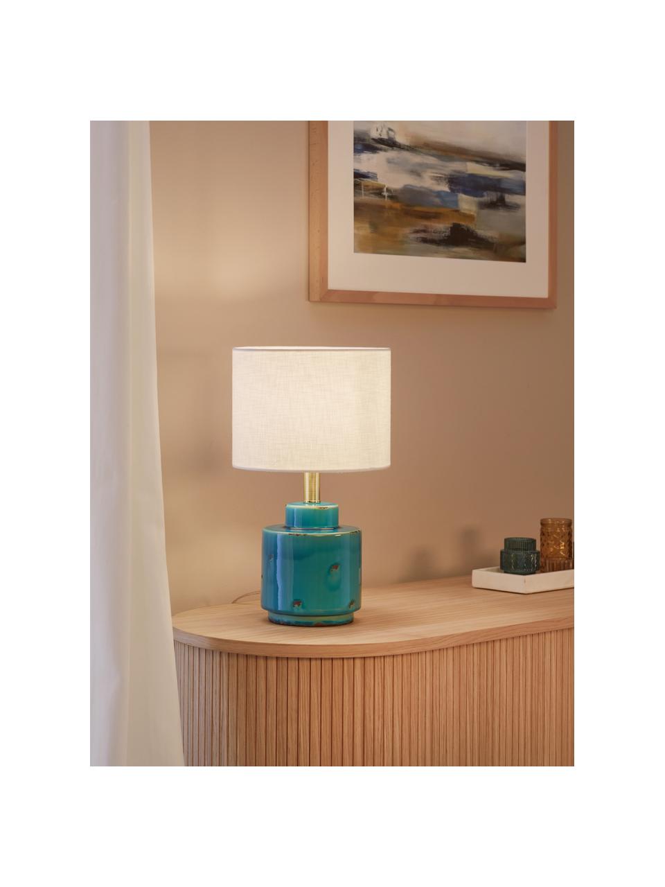 Keramická stolní lampa s antickou úpravou Cous, Stínidlo: bílá Podstava lampy: modrá s antickou úpravou, Ø 24 cm, V 42 cm