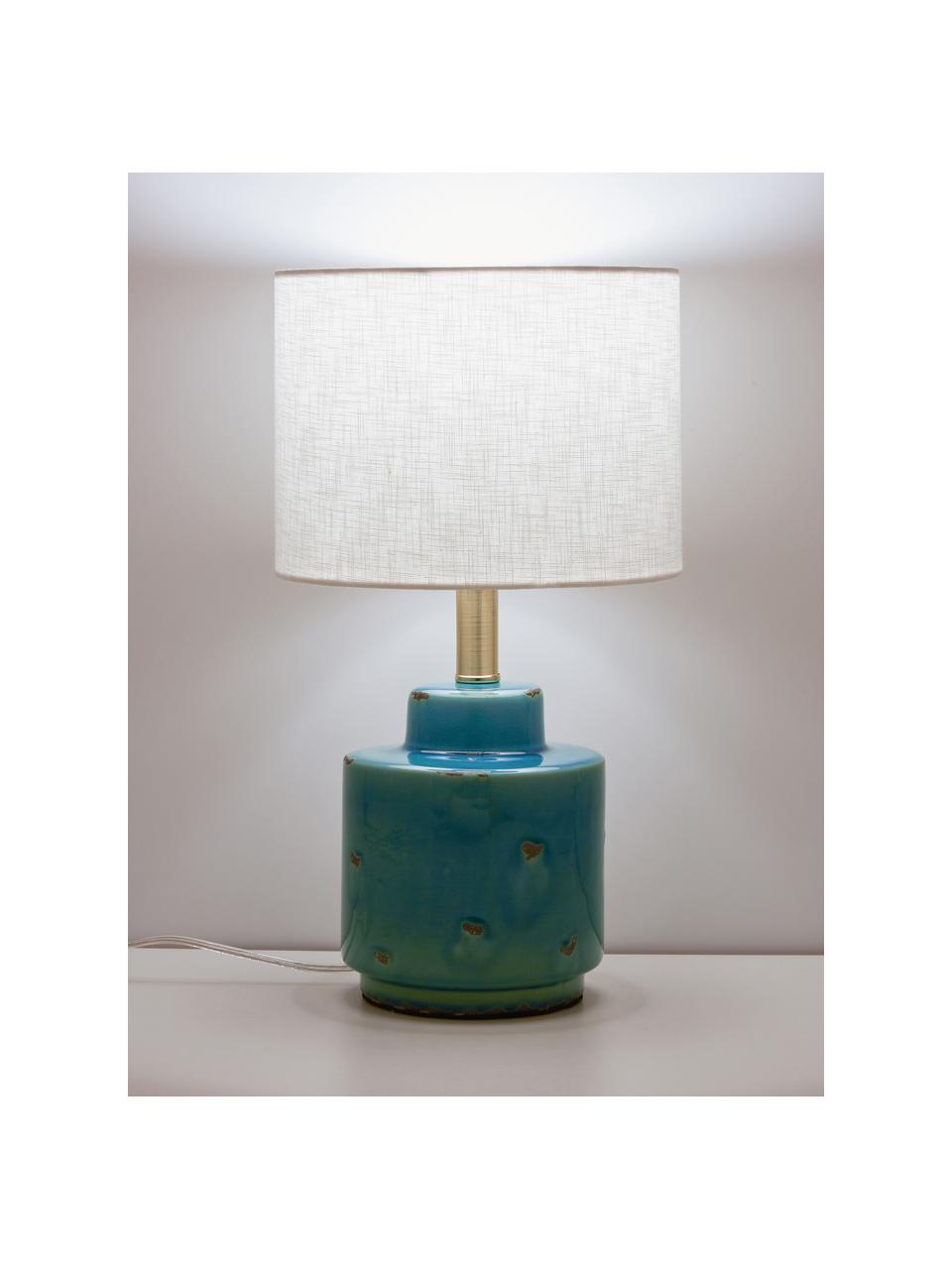Lampa stołowa z ceramiki z efektem postarzania Cous, Biały, niebieski z efektem postarzania, Ø 24 x W 42 cm