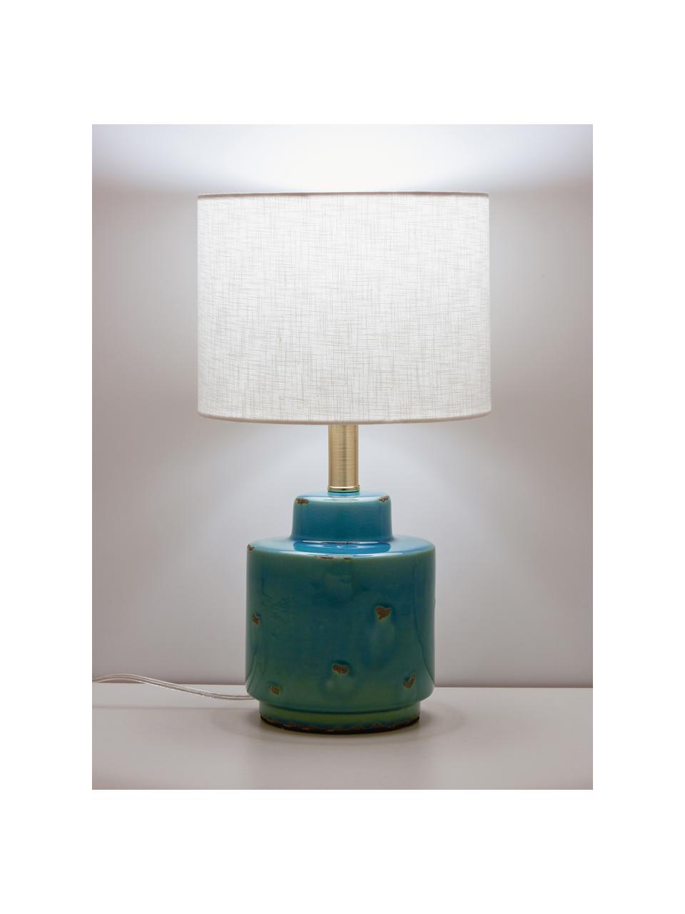 Lampe à poser en céramique Cous, Blanc, bleu, Ø 24 x haut. 42 cm