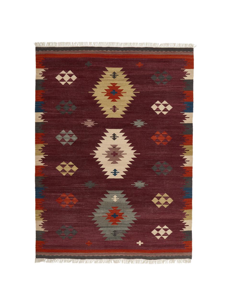 Ručne tkaný vlnený kelim koberec Kilian, Tmavofialová, viacfarebná
