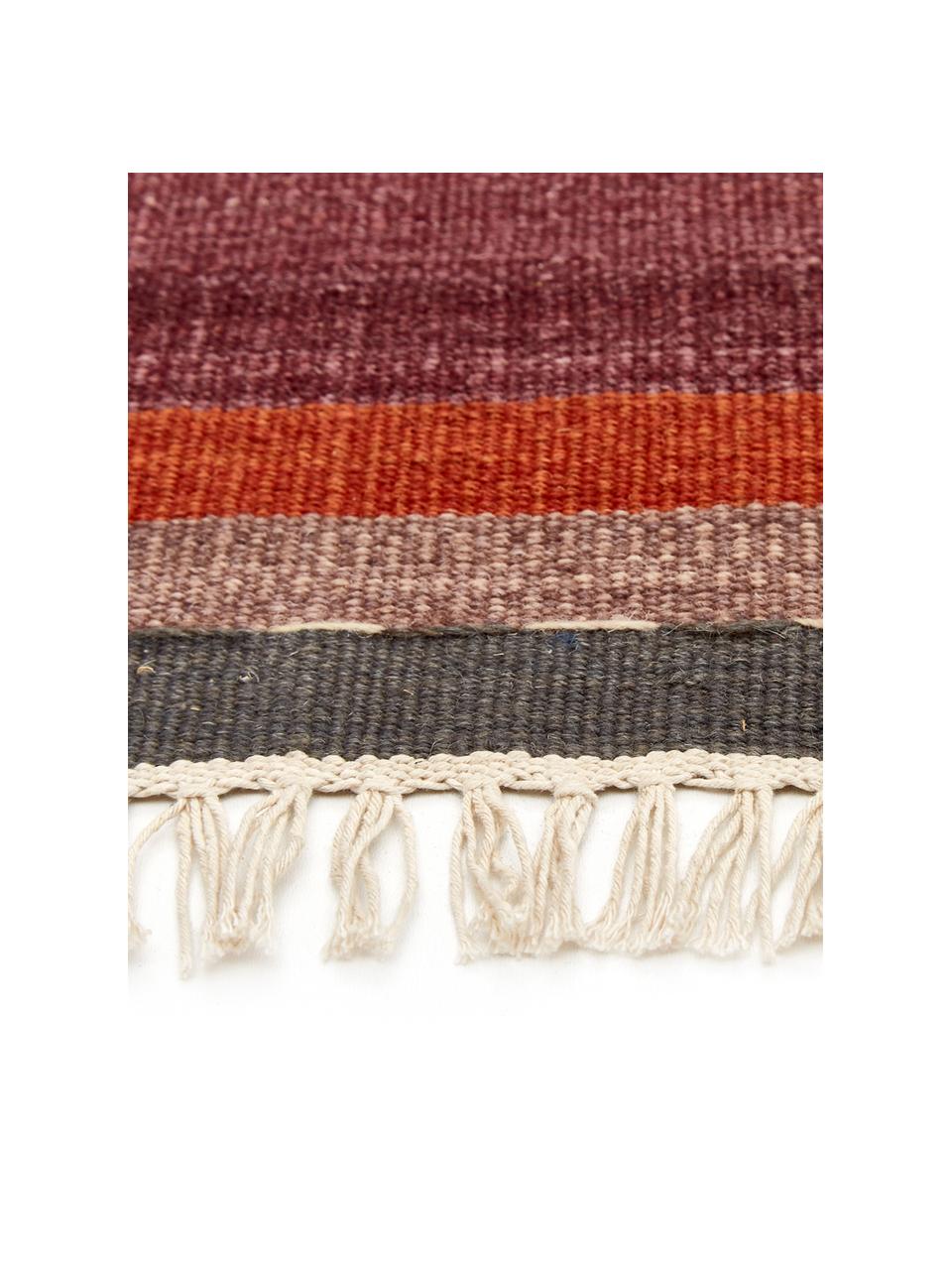 Handgeweven wkelim vloerkleed Kilim van wol, 100% wol, Donker lila, multicolour, B 125 x L 185 cm (maat S)