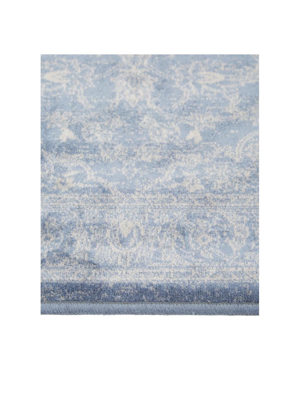 Passatoia in viscosa Tortona, 70% viscosa, 30% cotone, Blu, beige, Larg. 68 x Lung. 220 cm