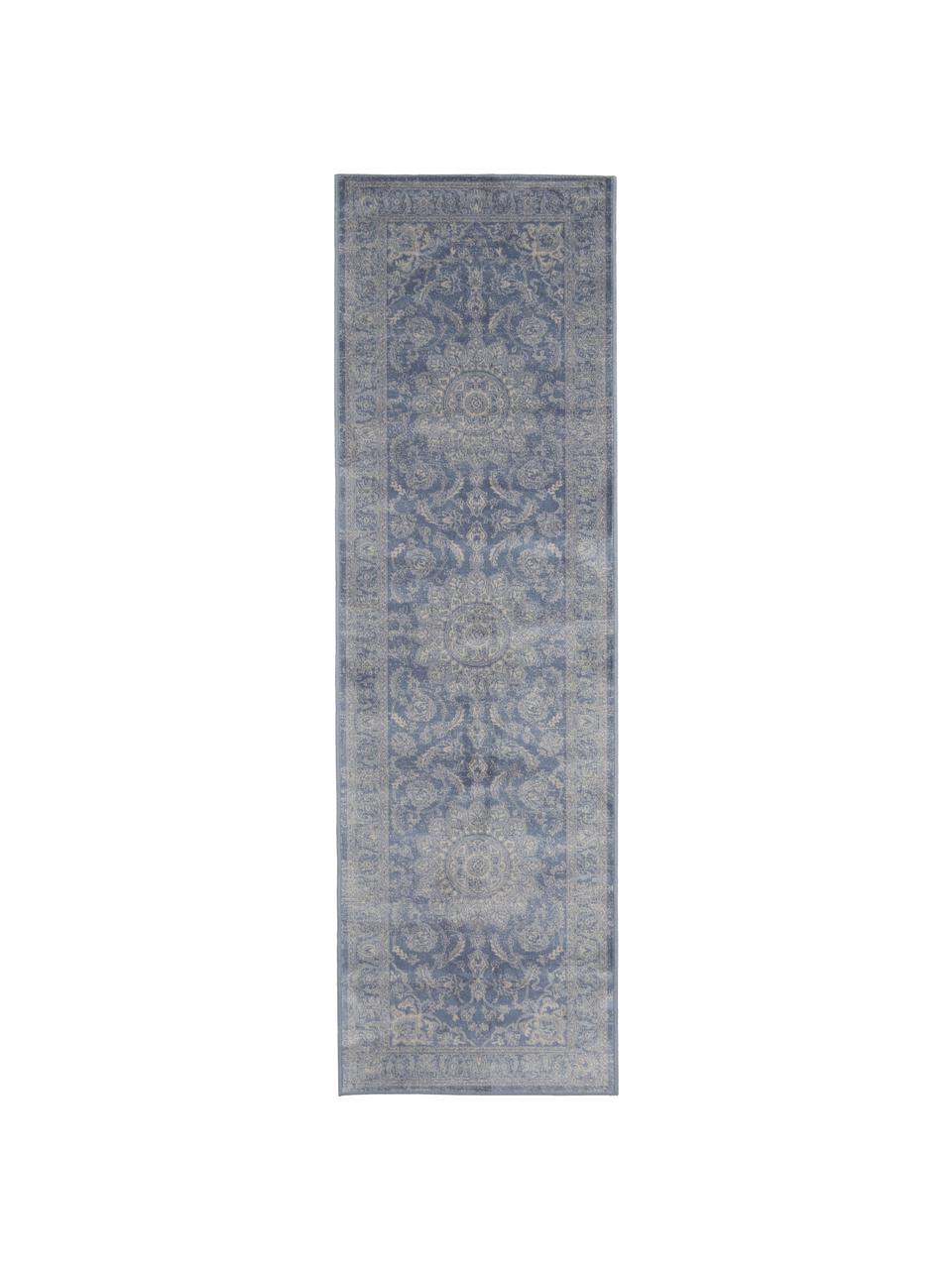 Viskoseläufer Tortona, 70 % Viskose, 30 % Baumwolle, Blau, Beige, B 68 x L 220 cm