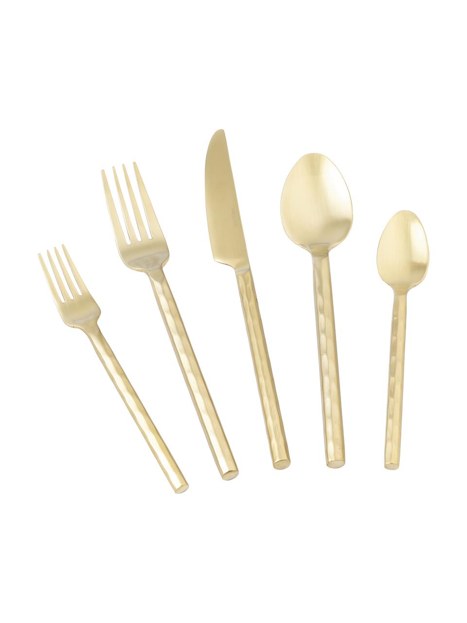Set di posate color oro opaco con effetto martellato spazzolato Miles, Coltello: acciaio inossidabile 13/0, Dorato opaco, 4 persone (20 pz)