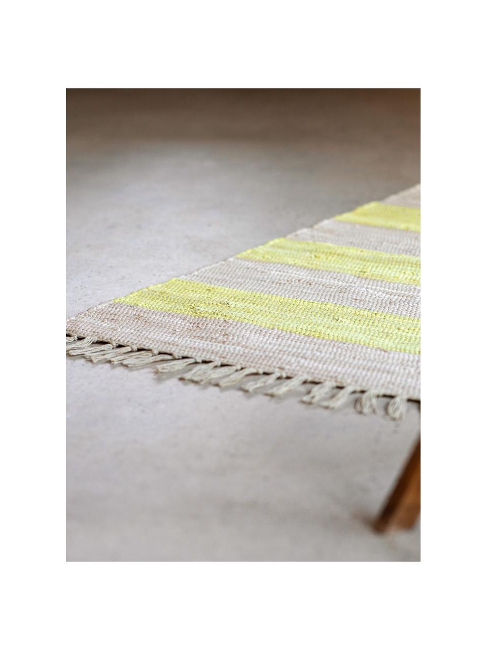 Alfombra artesanal con flecos Chindi, 100% algodón, Amarillo claro, beige claro, An 60 x L 90 cm (Tamaño XXS)