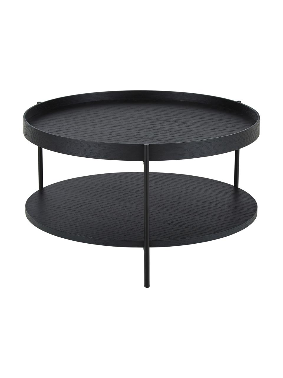 Mesa de centro redonda de madera Renee, Tablero: fibras de densidad media , Estructura: metal con pintura en polv, Negro, Ø 69 cm
