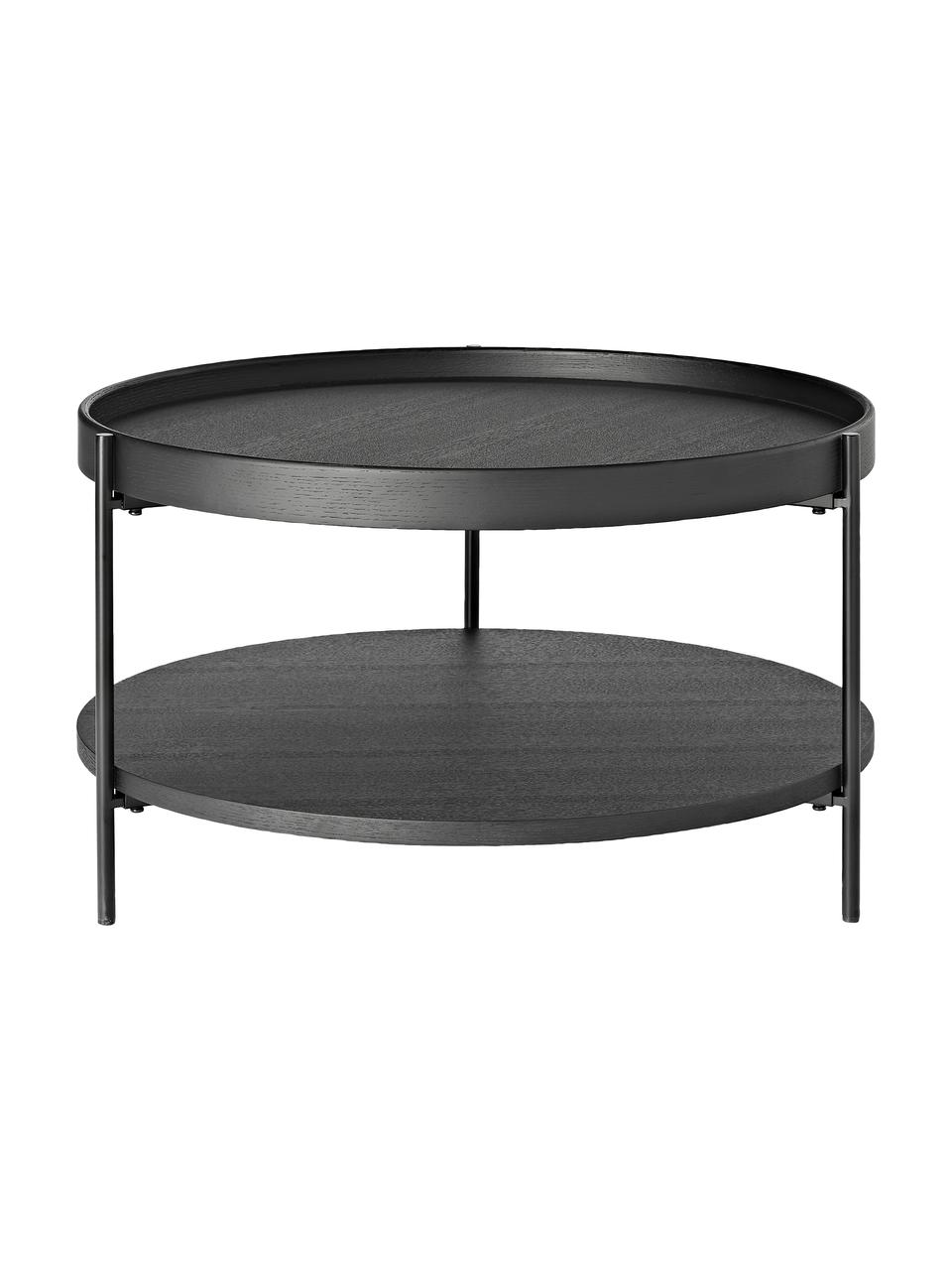 Ronde houten salontafel Renee, Frame: gepoedercoat metaal, Zwart, Ø 69 cm