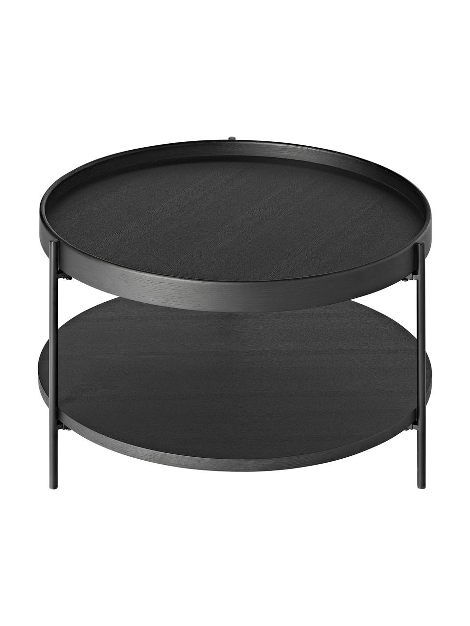 Ronde houten salontafel Renee, Frame: gepoedercoat metaal, Zwart, Ø 69 cm