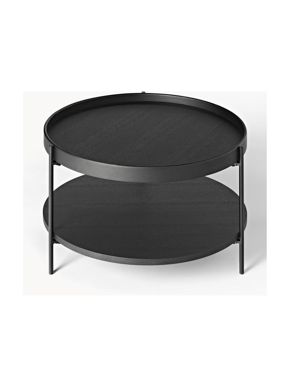 Kulatý dřevěný konferenční stolek Renee, Jasanové dřevo, černě lakované, Ø 69 cm