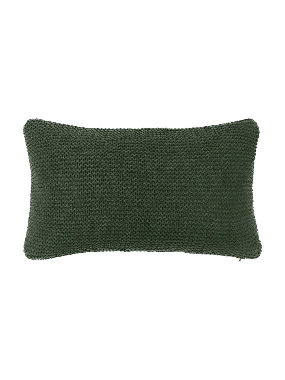Federa arredo fatta a maglia verde scuro Adalyn, 100% cotone biologico, certificato GOTS, Verde, Larg. 30 x Lung. 50 cm