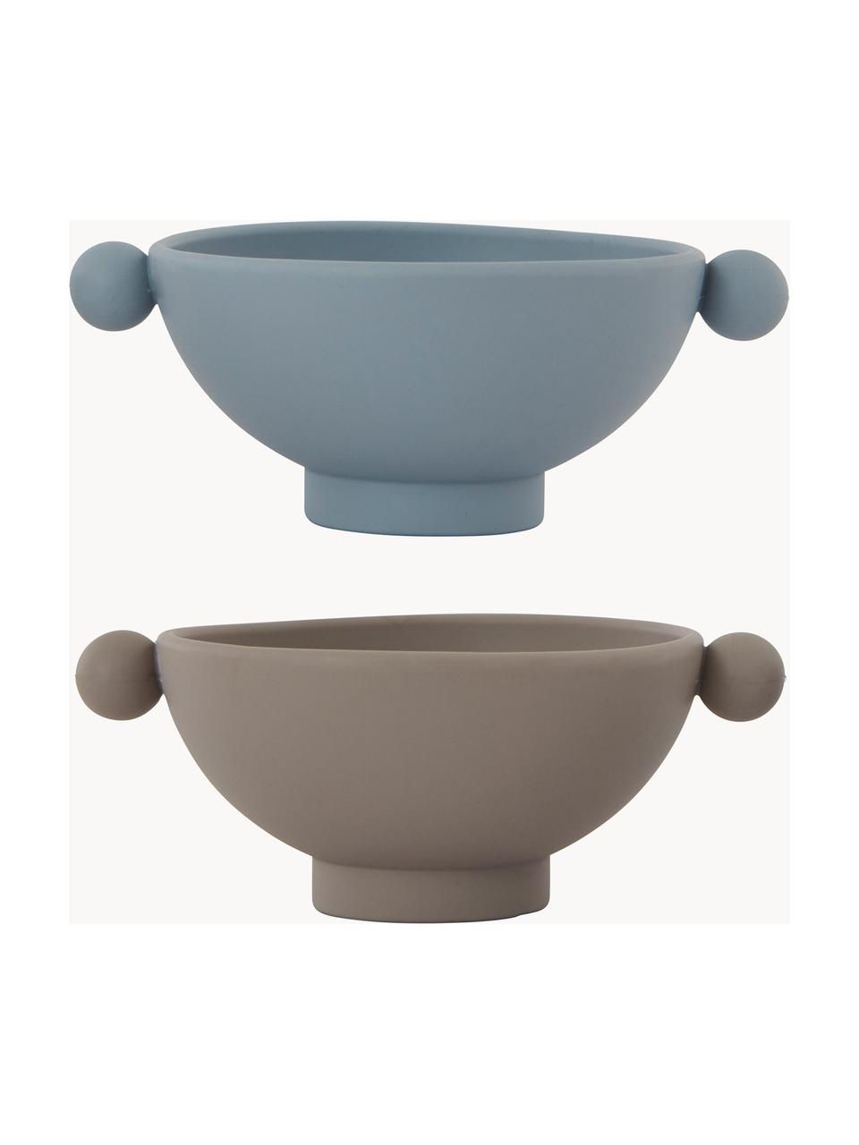 Bols pour enfants Inka, 2 élém., 100 % silicone, Grège, gris-bleu, Ø 11 x haut. 6 cm