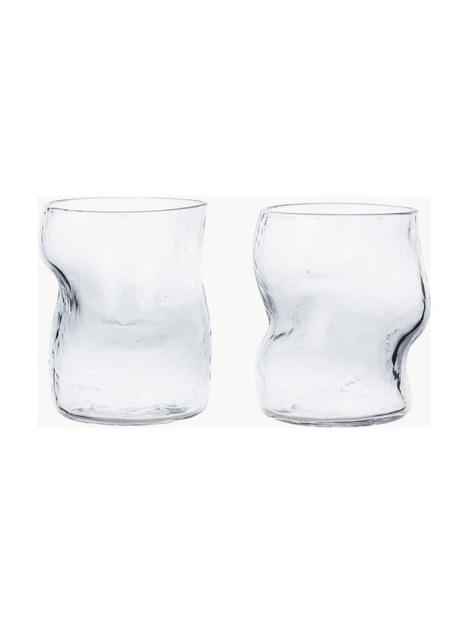 Mundgeblasene Wassergläser Dimple, 2er-Set, Glas, gehämmert und mundgeblasen, Transparent, Ø 8 x H 9 cm, 270 ml