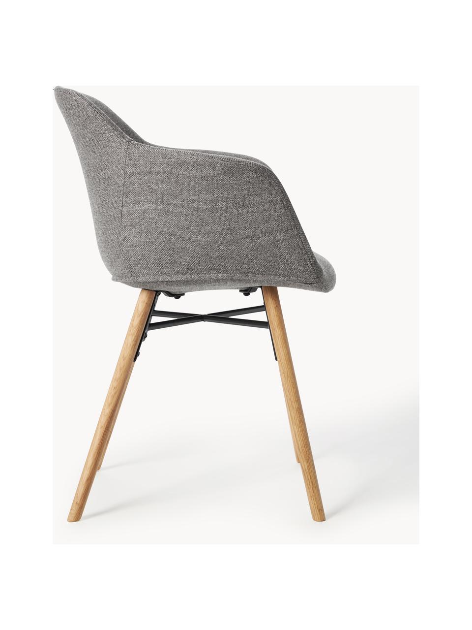Chaise rembourrée avec assise étroite Fiji, Tissu gris foncé, bois de chêne, larg. 59 x prof. 55 cm