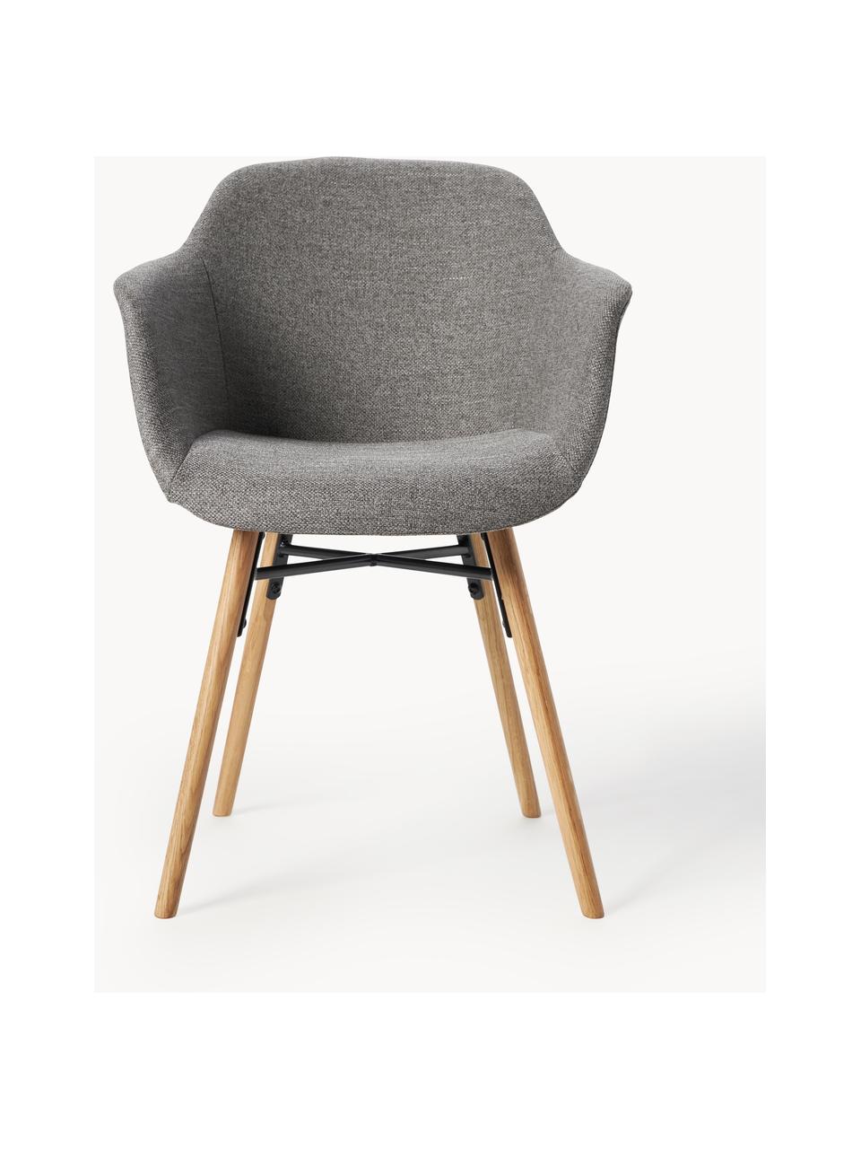 Krzesło z podłokietnikami Fiji, Tapicerka: poliester Dzięki tkaninie, Nogi: drewno dębowe Ten produkt, Ciemnoszara tkanina, drewno dębowe, S 59 x G 55 cm