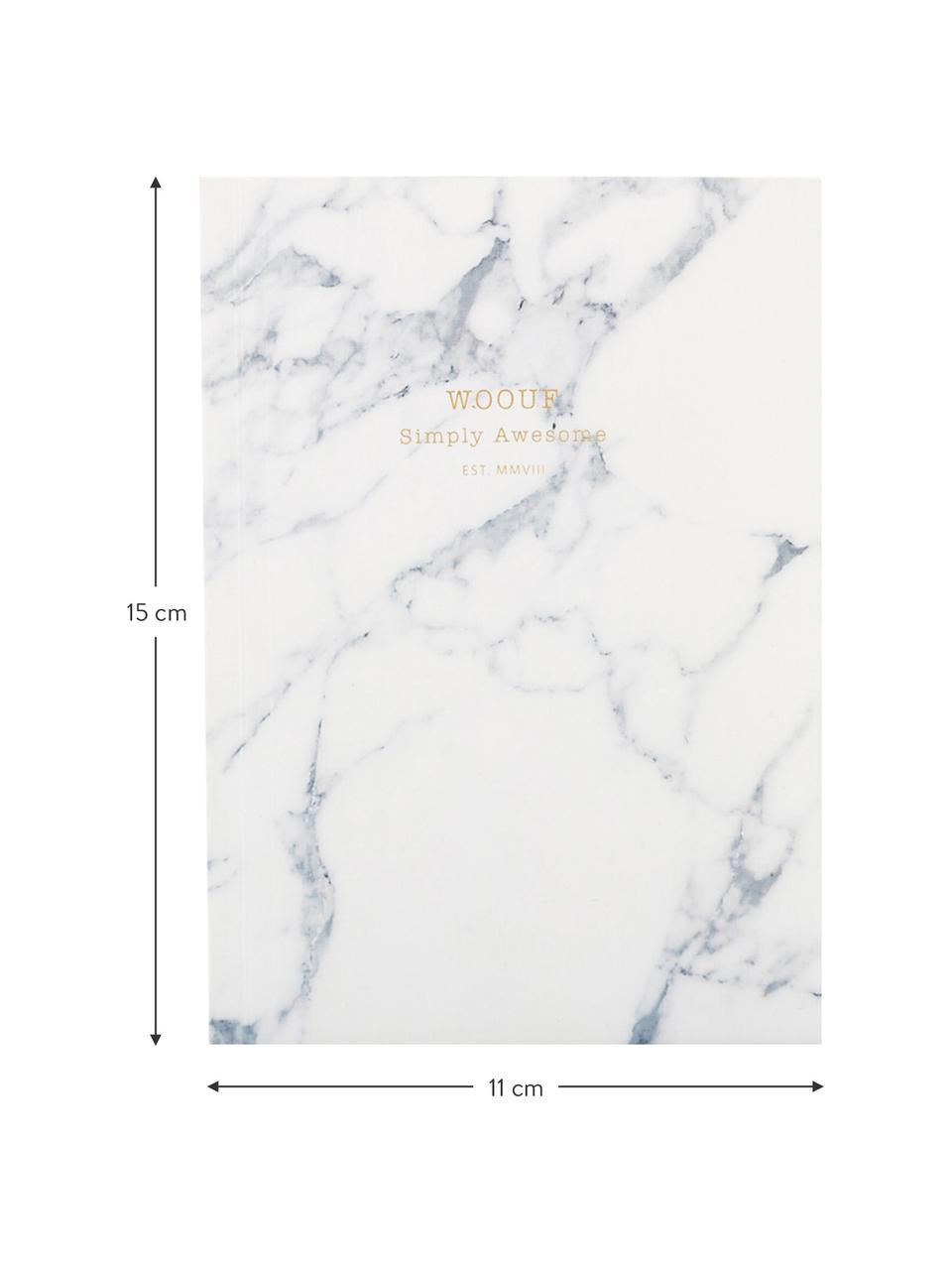 Carnet de notes White Marble, Papier, Blanc, larg. 11 x haut. 15 cm