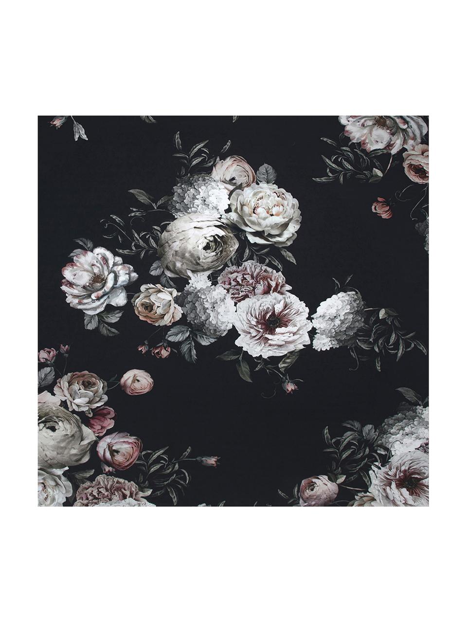 Parure letto in raso di cotone Blossom, Nero, 240 x 300 cm + 2 federe 50 x 80 cm