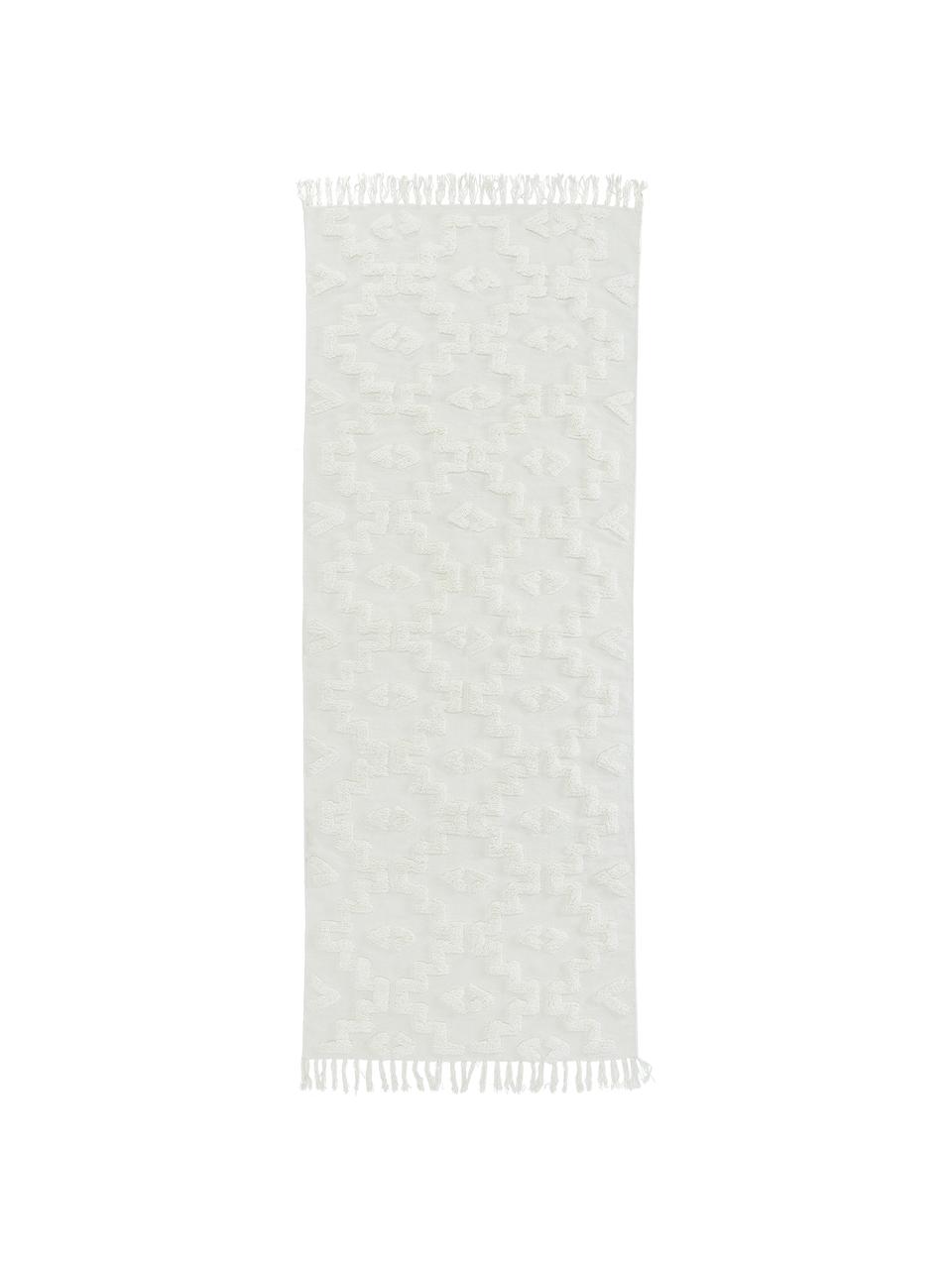 Handgewebter Baumwollläufer Idris mit erhabener Hoch-Tief-Struktur, 100% Baumwolle, Crème, 80 x 200 cm