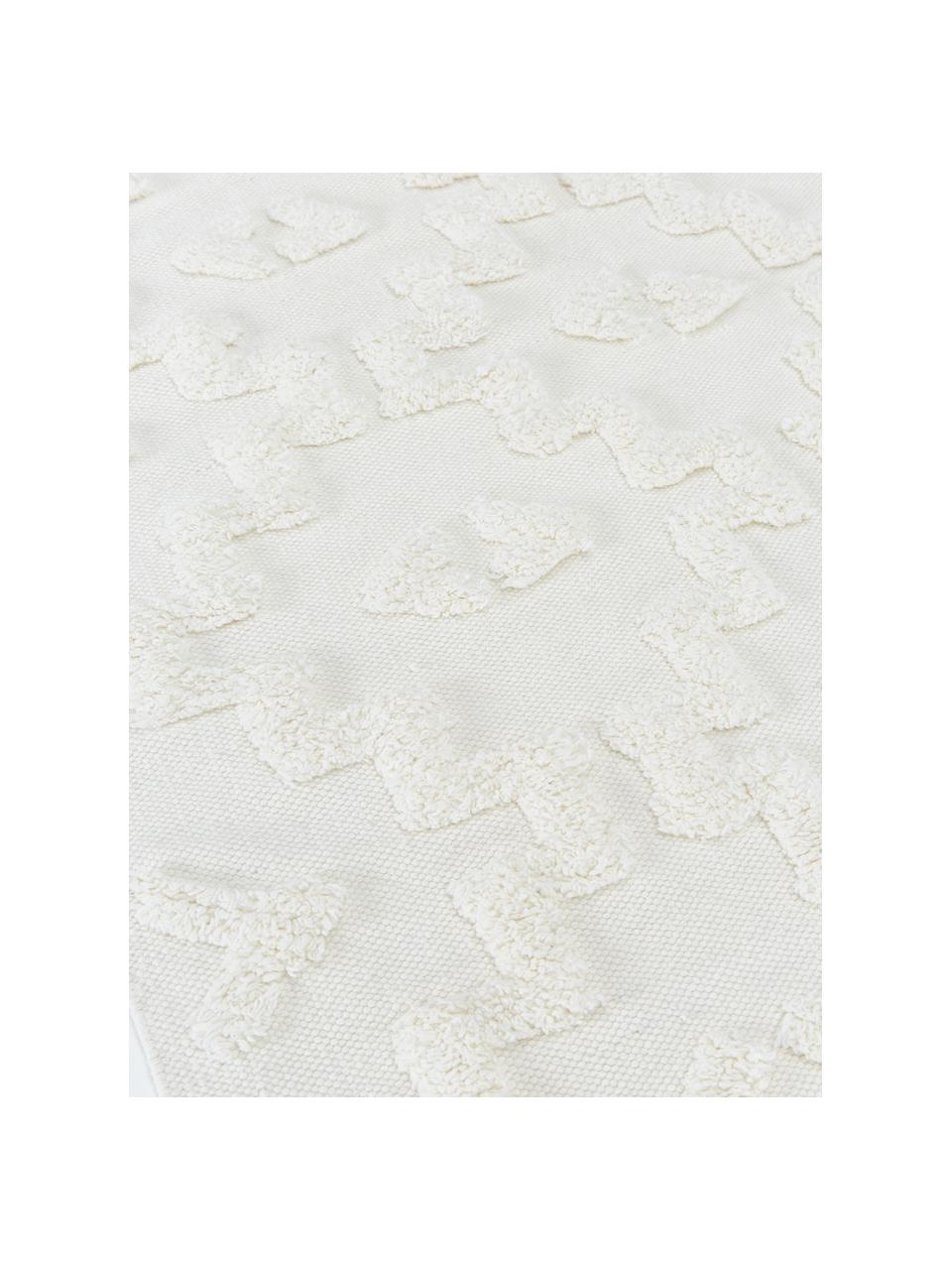 Passatoia in cotone tessuta a mano con struttura in rilievo Idris, 100% cotone, Bianco crema, Larg. 80 x Lung. 200 cm