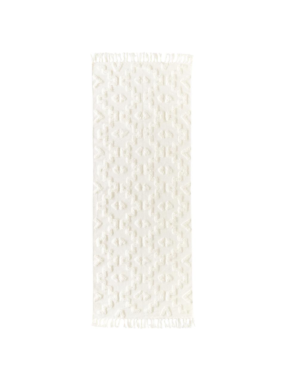 Ręcznie tkany chodnik z bawełny Idris, 100% bawełna, Kremowobiały, S 80 x D 300 cm