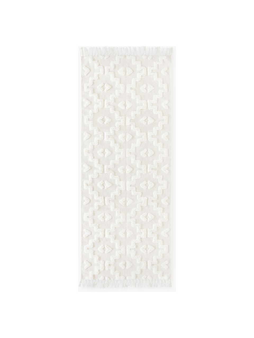 Tapis de couloir tissé main Idris, 100 % coton, Blanc crème, larg. 80 x long. 200 cm